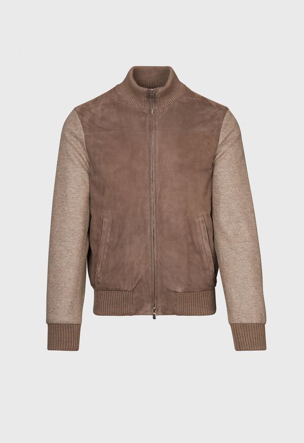 Paul Stuart Suede Front Bomber With Cashmere Knit Sleeves, image 1
