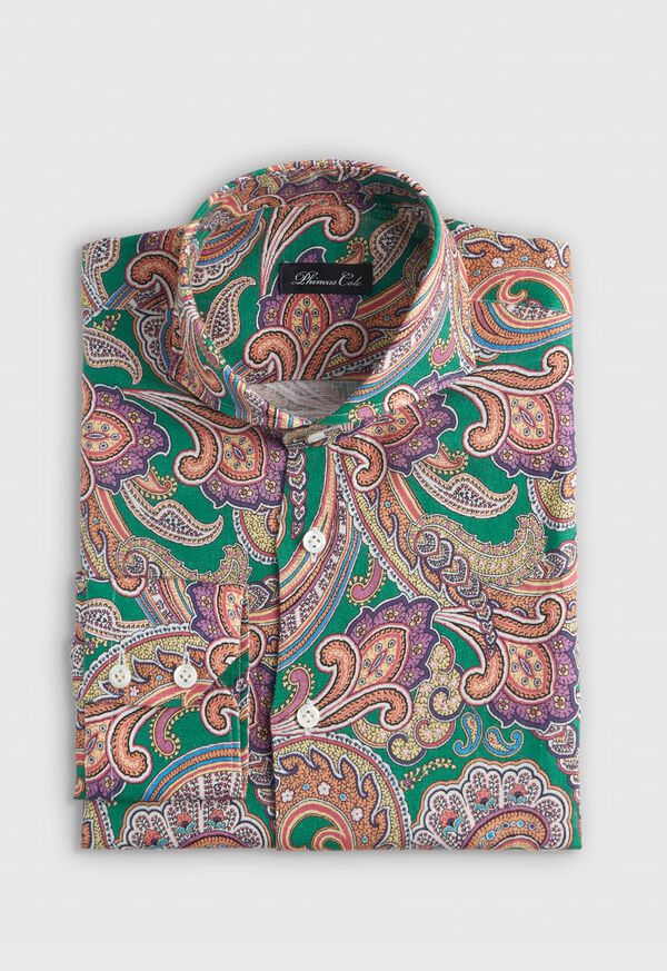 Paul Stuart Linen Printed Paisley Sport Shirt