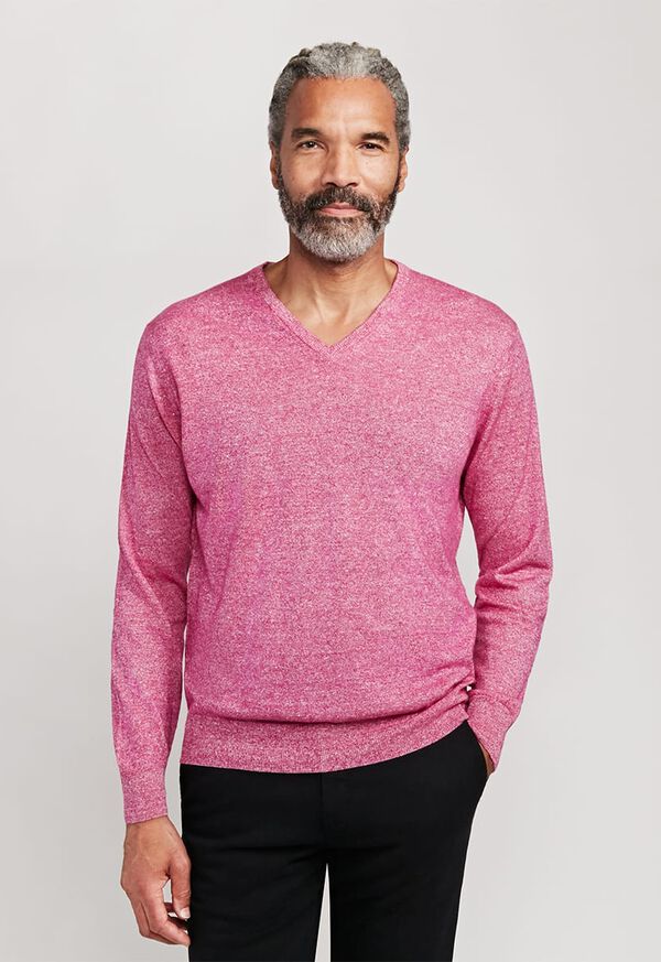 Paul Stuart Linen and Cashmere Marled V-neck Sweater, image 1