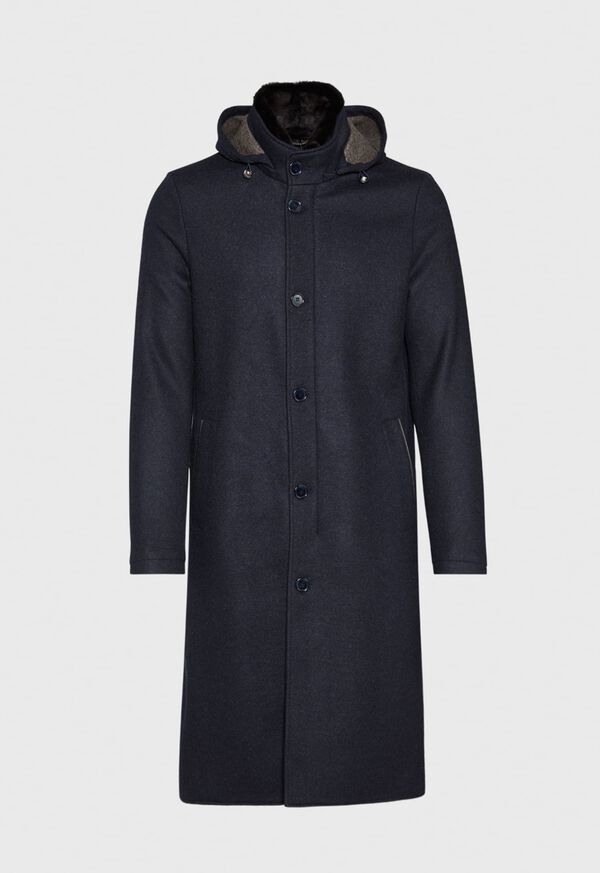 Paul Stuart Navy Long Hooded Coat, image 1